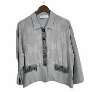 Taylor G. | Dallas, TX Boutique Gray Beaded Boho Western Shirt Jacket